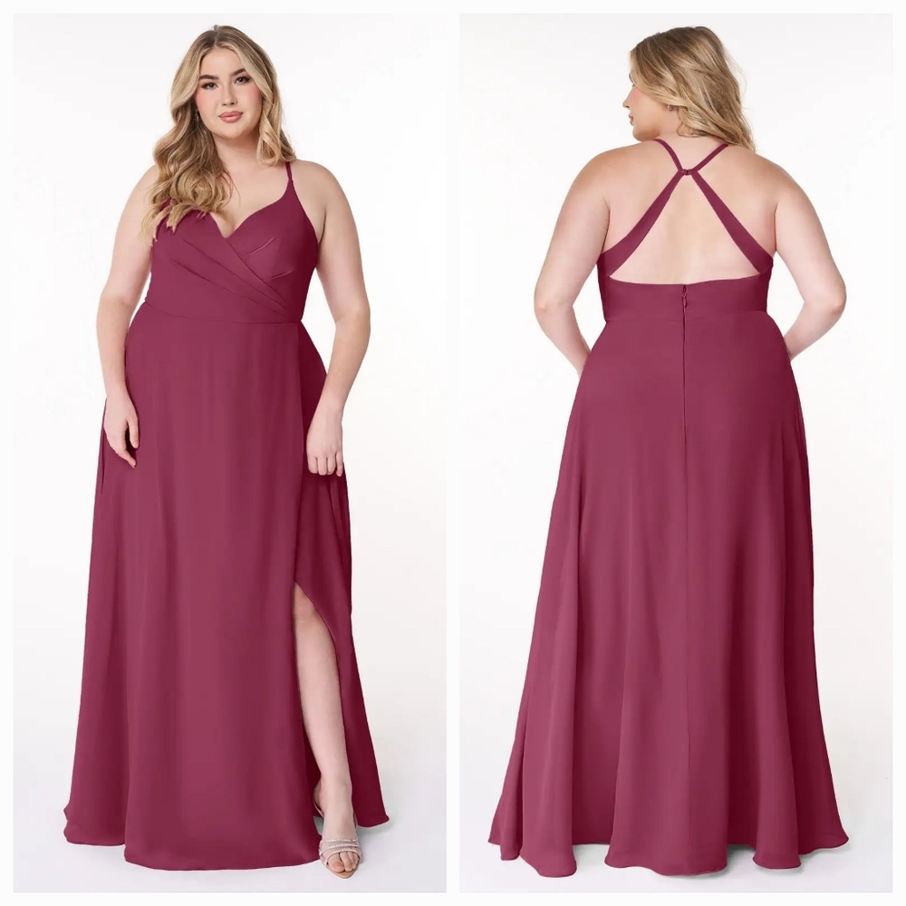 Azazie Wine V-Neck Dress